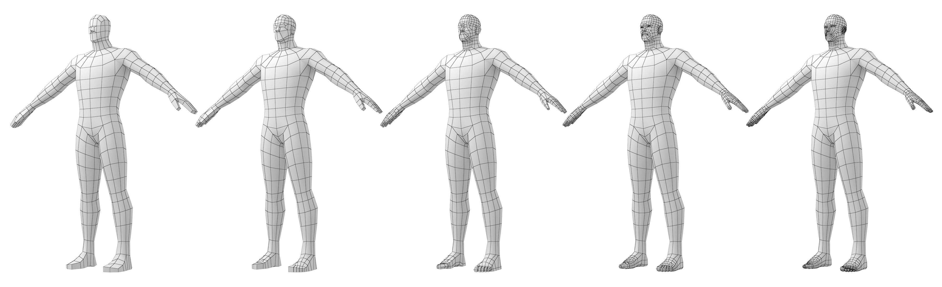 Hero Male in A-Pose in 5 Topologies 3D model_7