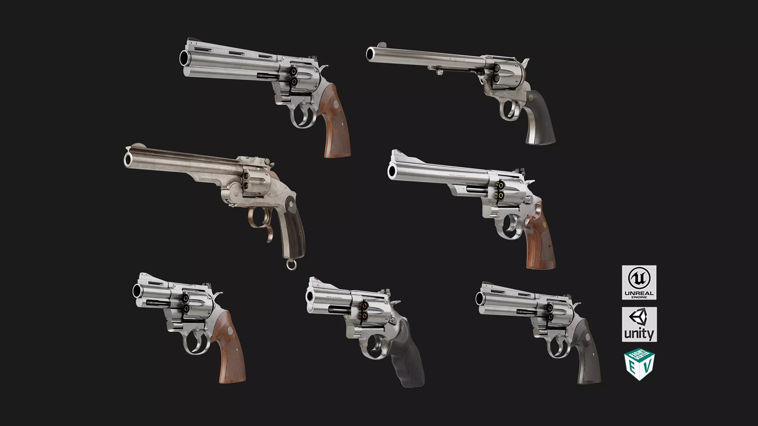 7 Silver Revolvers Collection All PBR Unity UE Textures _0
