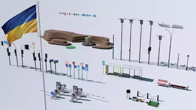 Props street Kyiv Ukraine  Free low-poly 3D model