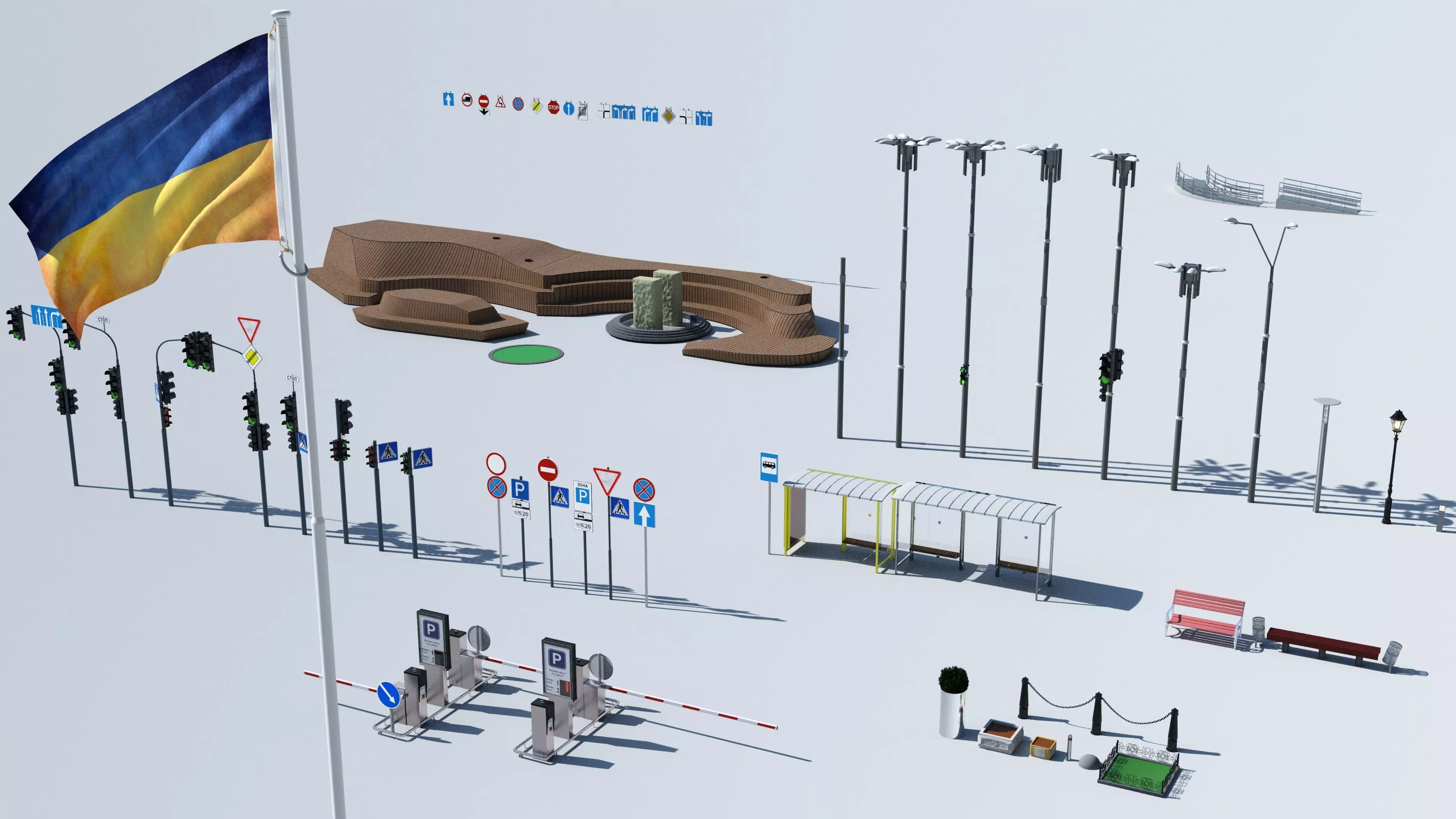 Props street Kyiv Ukraine Free low-poly 3D model_0