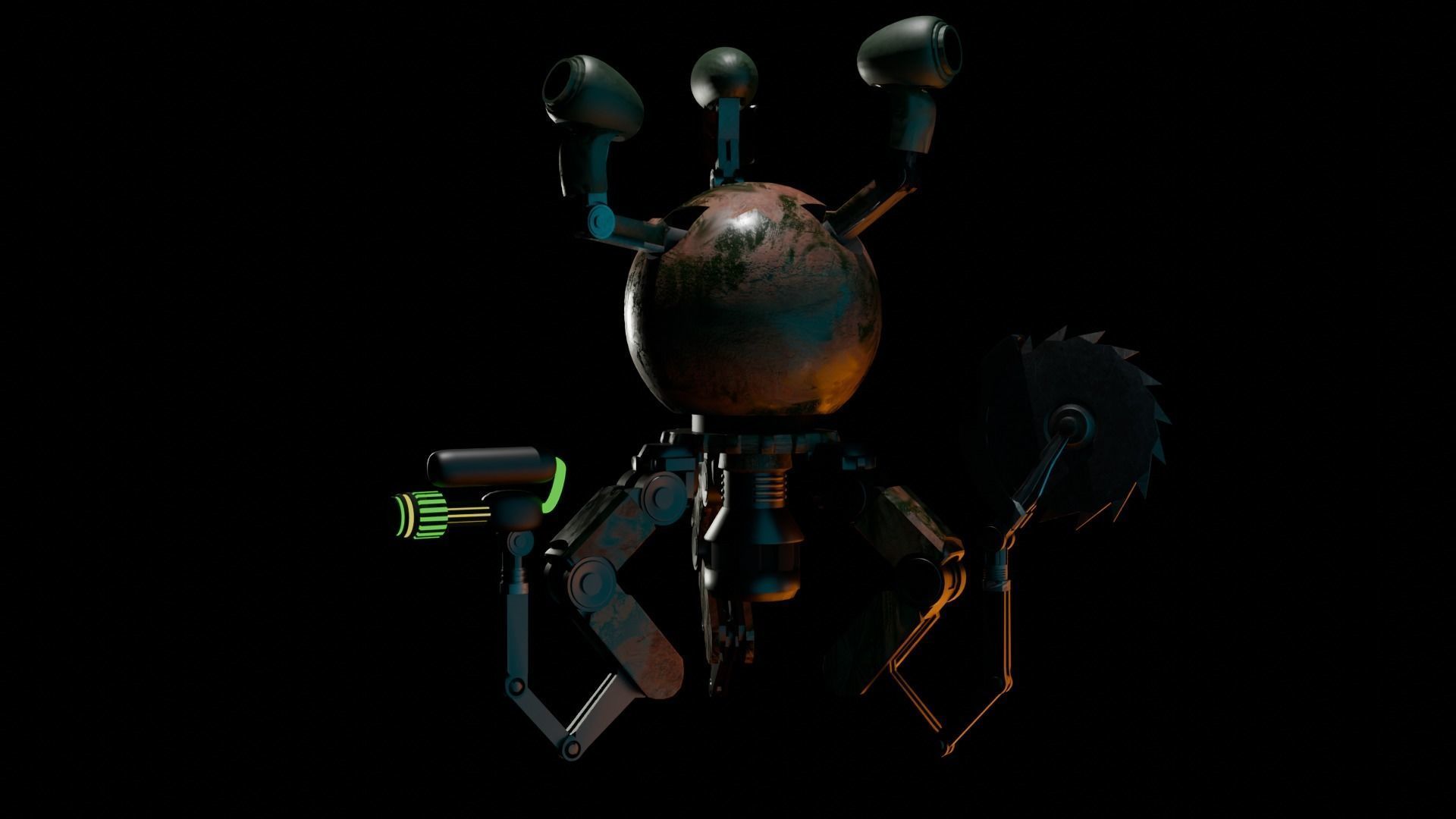 fallout Mr Handy Robot Rig 3D Low-poly 3D model Free low-poly 3D model_1