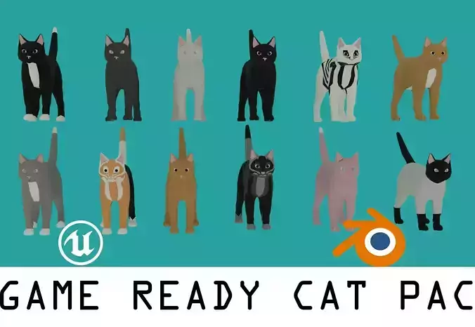 Low Poly cat pack Rigged Animation game ready