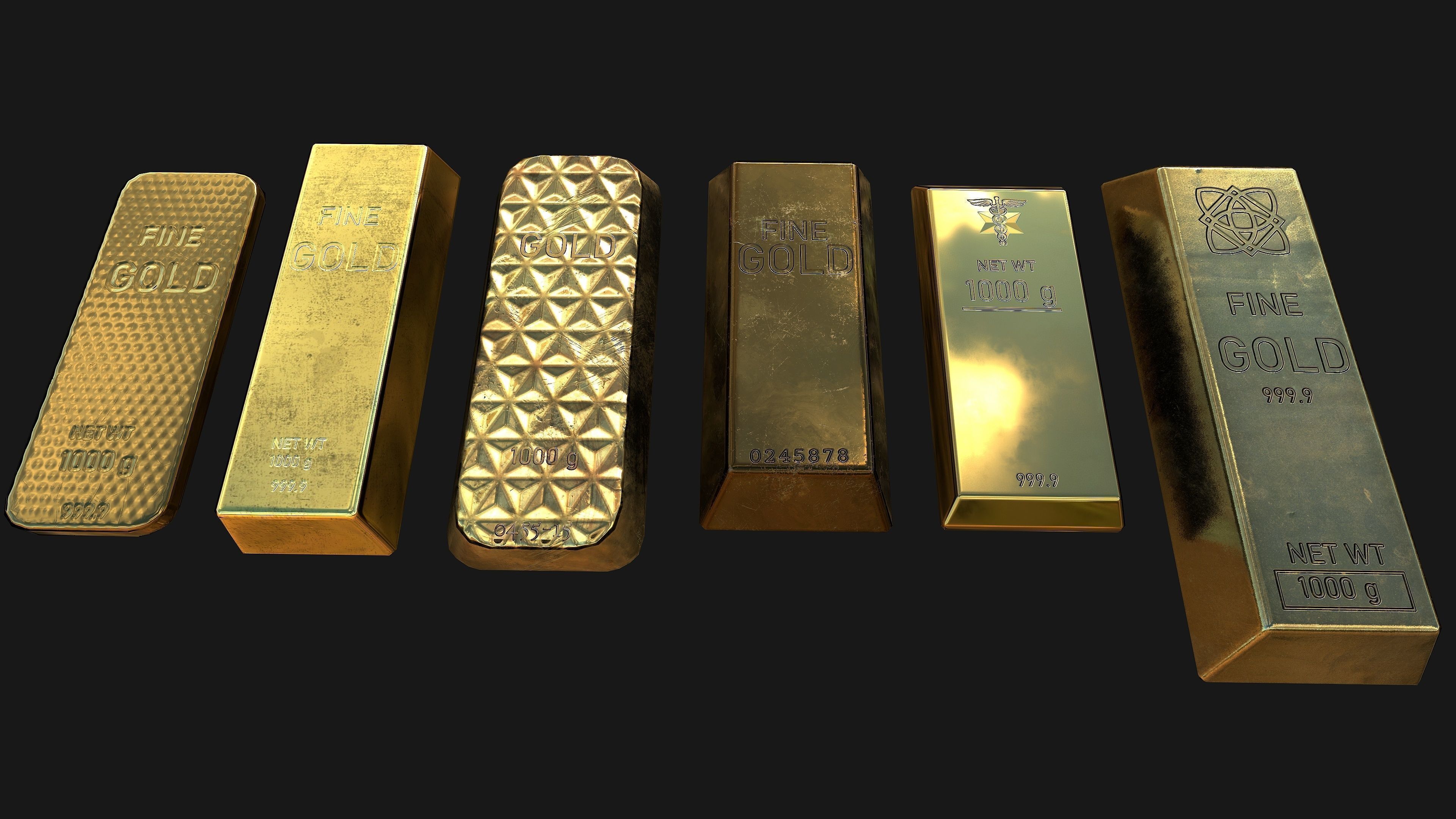 Gold Bar Collection Game Ready Model _2