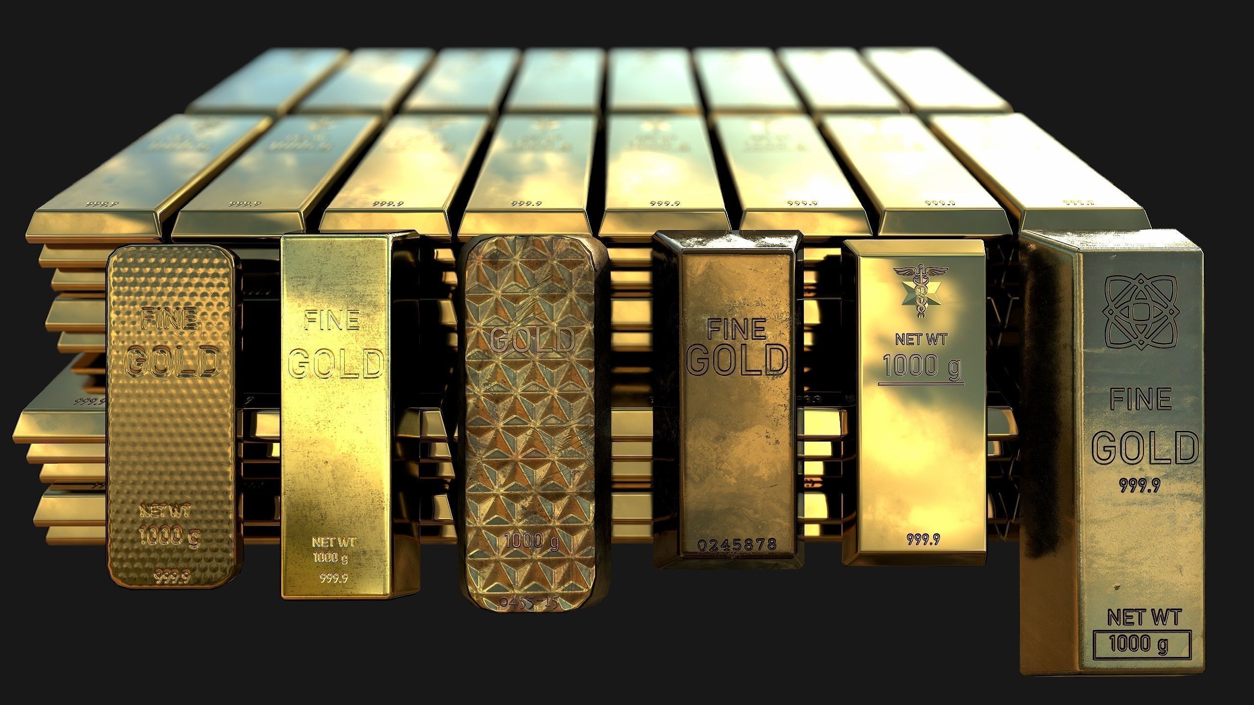Gold Bar Collection Game Ready Model _1