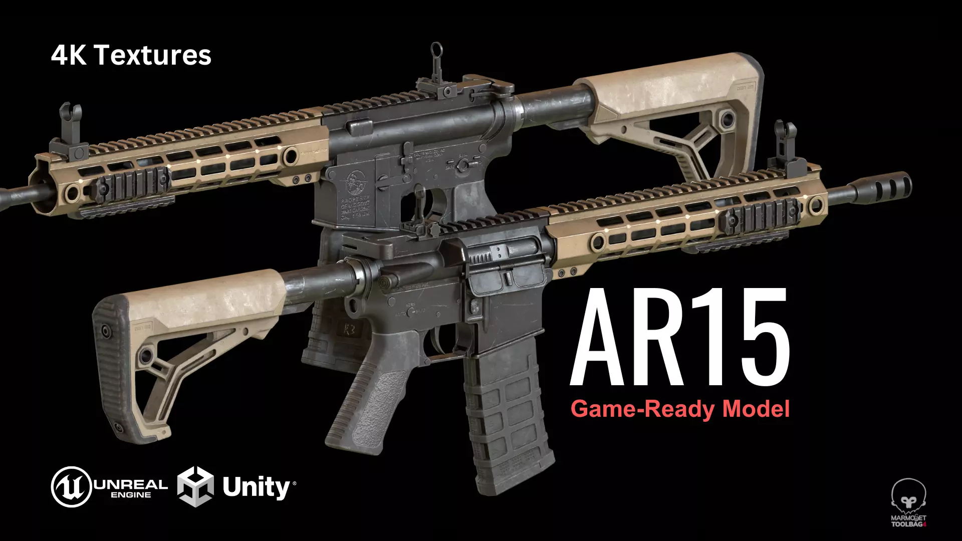 AR15 - Assault Rifle Game Ready Low-poly 3D model_0