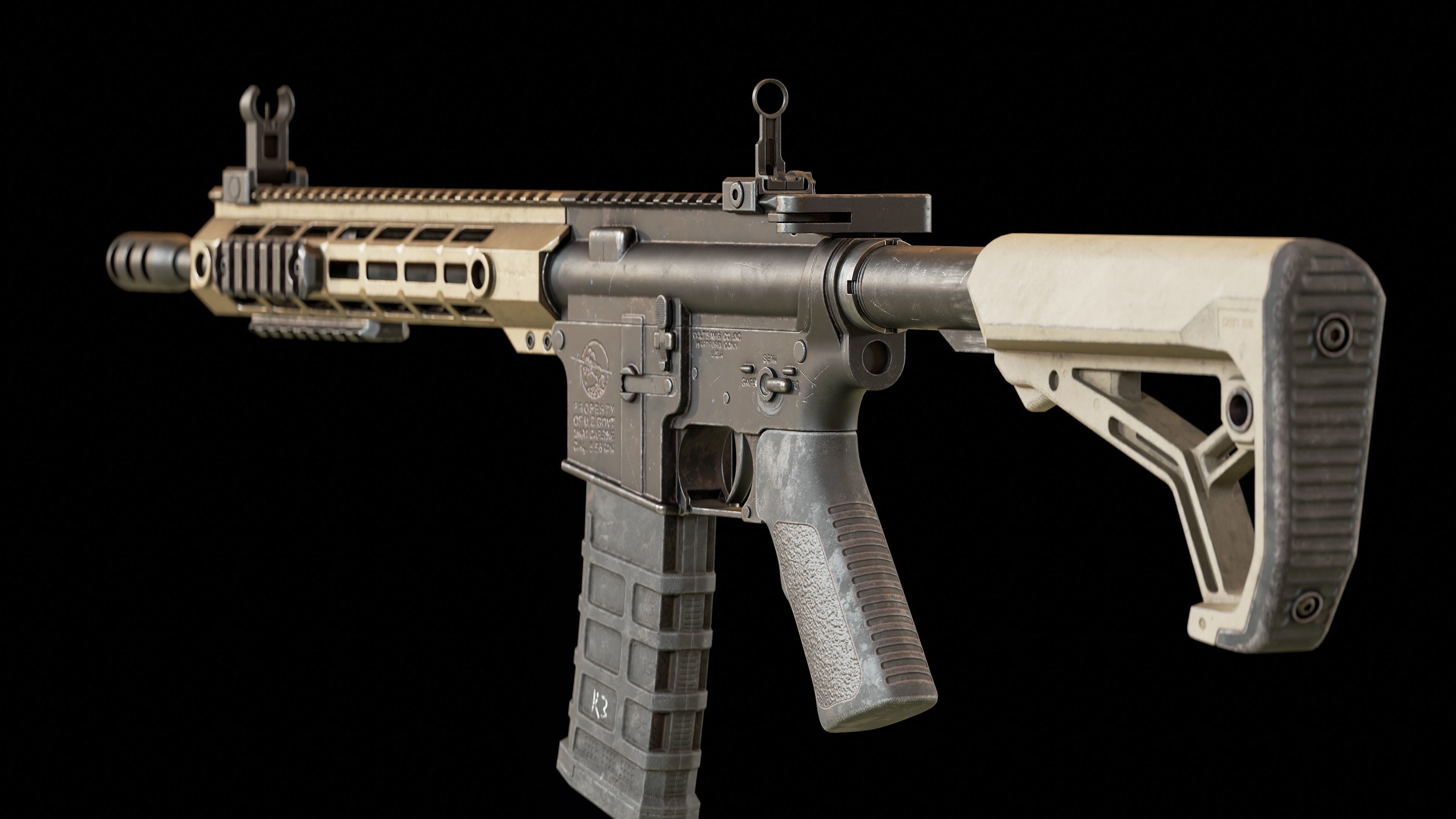 AR15 - Assault Rifle Game Ready Low-poly 3D model_7