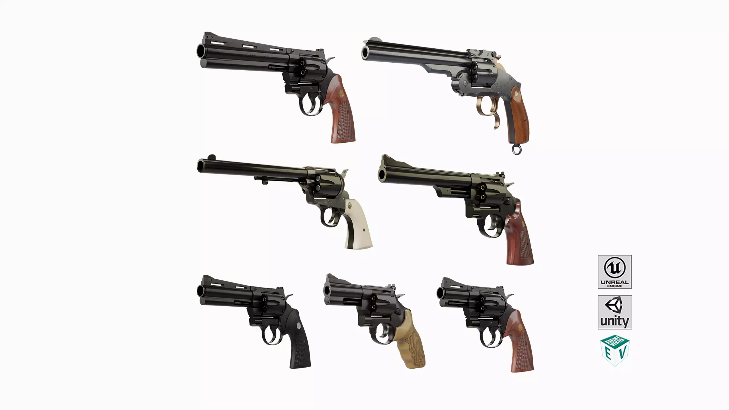 7 Black Revolvers Collection All PBR Unity UE Textures Included _0