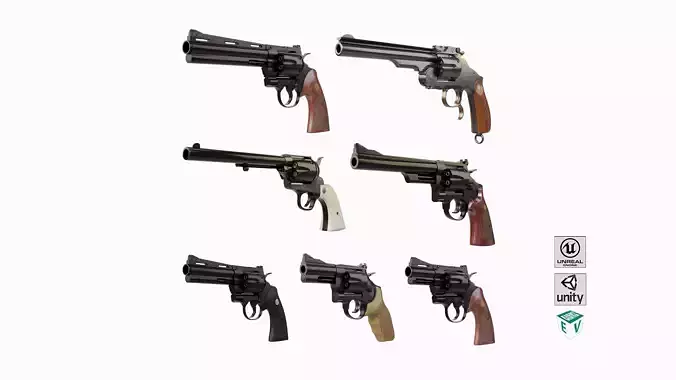 7 Black Revolvers Collection All PBR Unity UE Textures Included 7 Black Revolvers Collection All PBR Unity UE Textures Included