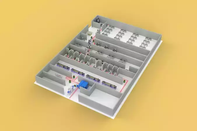 LAYOUT WORKSHOP LINE FACTORY INDUSTRIAL FLOOR PLAN PRODUCTION 3D model