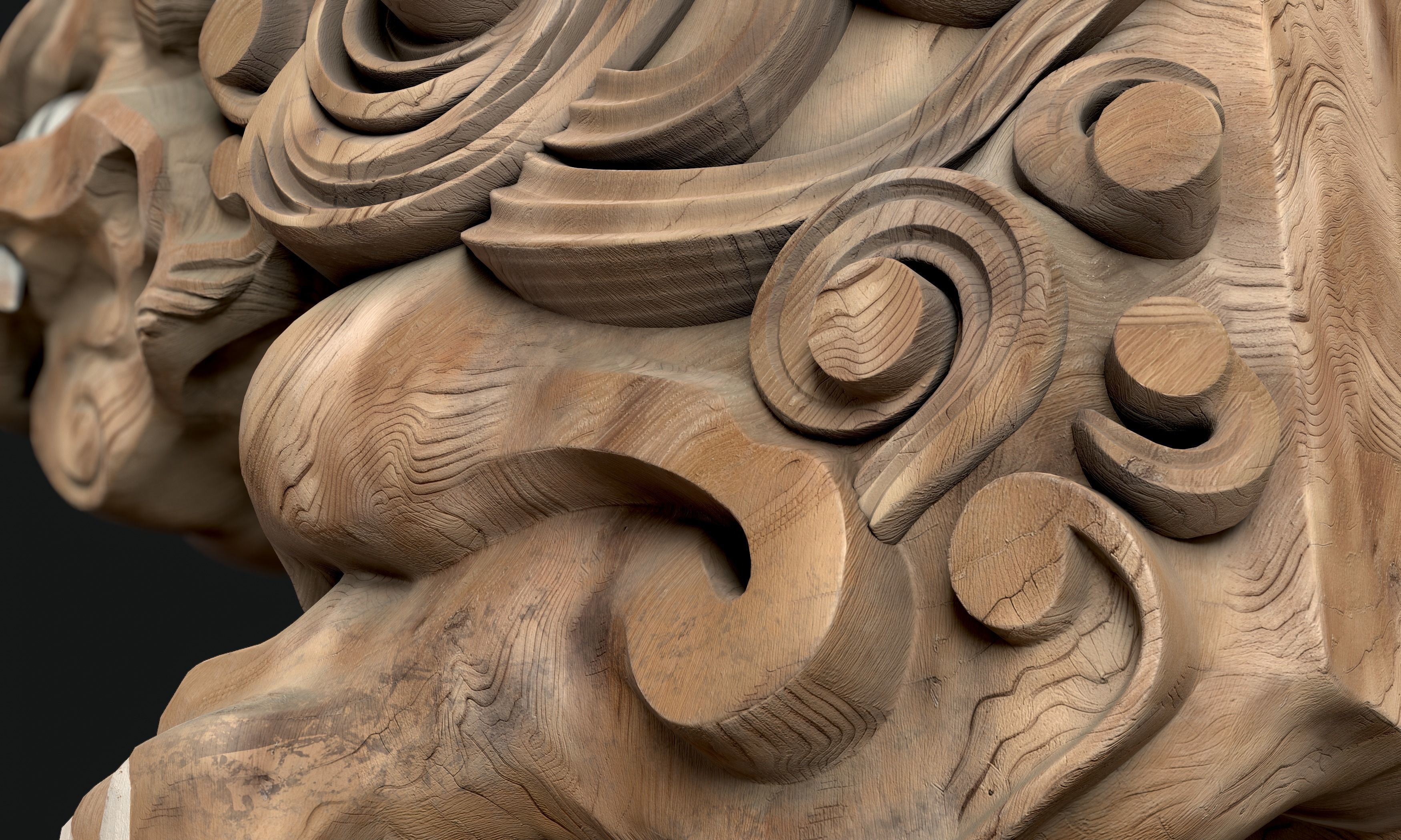 8K Wooden Komainu lion-dogs for decorations of Shinto Shrine Low-poly 3D model_9