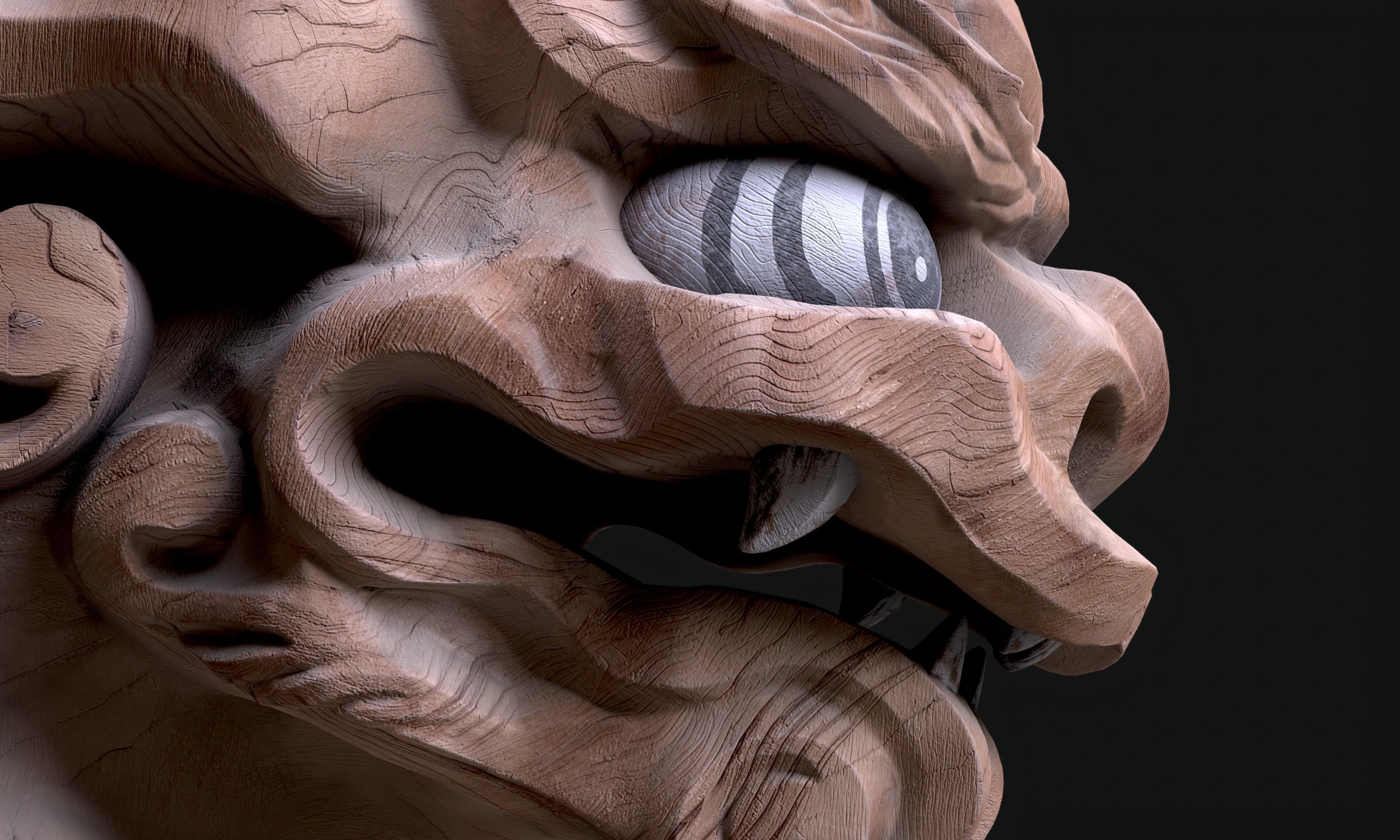 8K Wooden Komainu lion-dogs for decorations of Shinto Shrine Low-poly 3D model_3