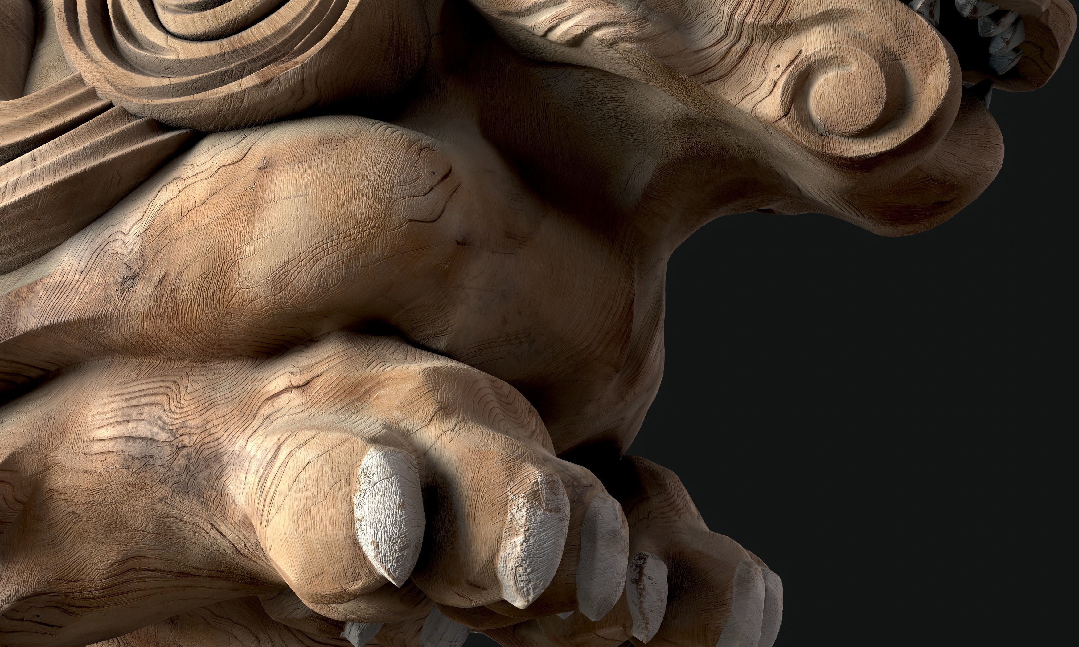 8K Wooden Komainu lion-dogs for decorations of Shinto Shrine Low-poly 3D model_8