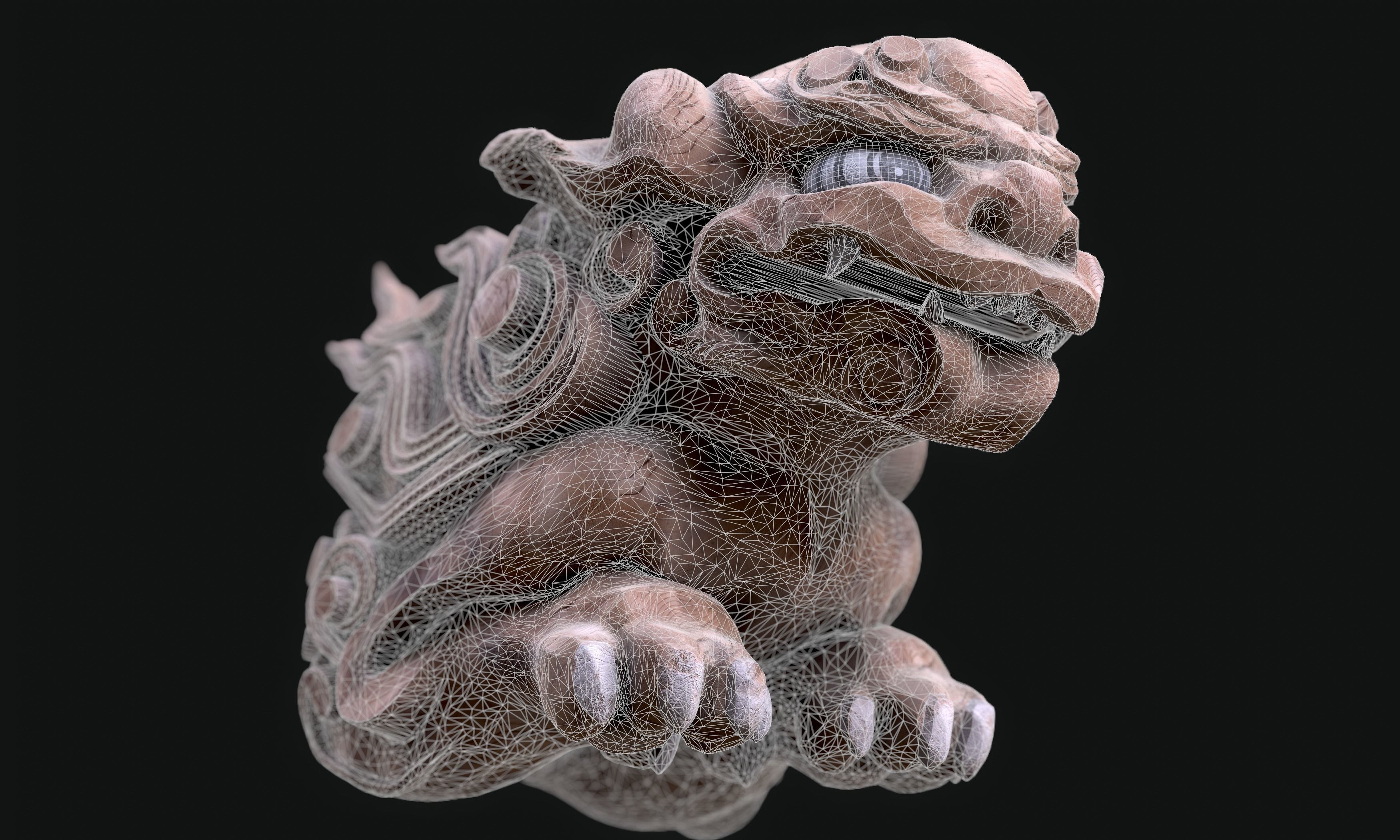 8K Wooden Komainu lion-dogs for decorations of Shinto Shrine Low-poly 3D model_21