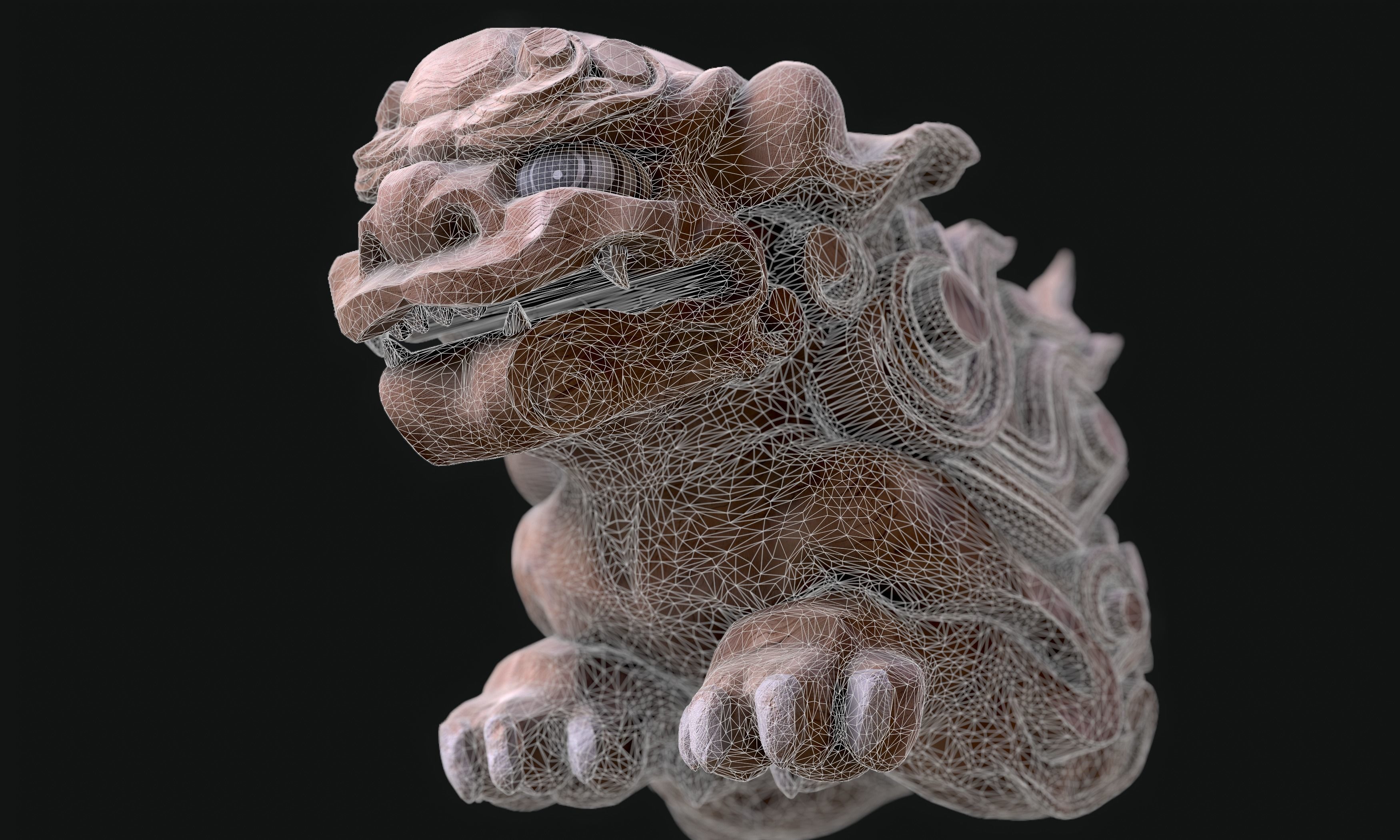 8K Wooden Komainu lion-dogs for decorations of Shinto Shrine Low-poly 3D model_20