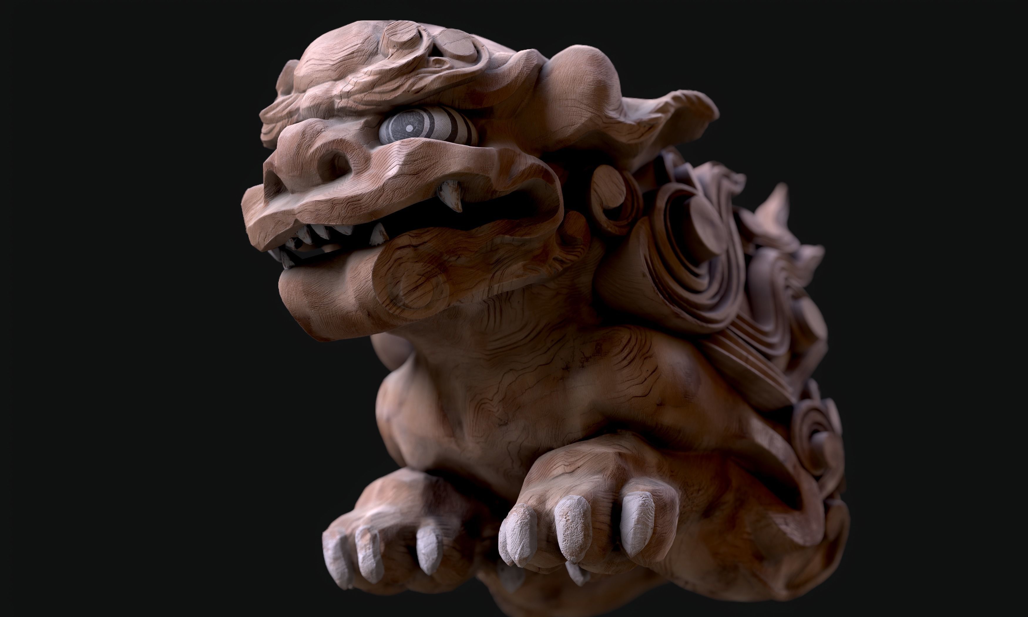 8K Wooden Komainu lion-dogs for decorations of Shinto Shrine Low-poly 3D model_19