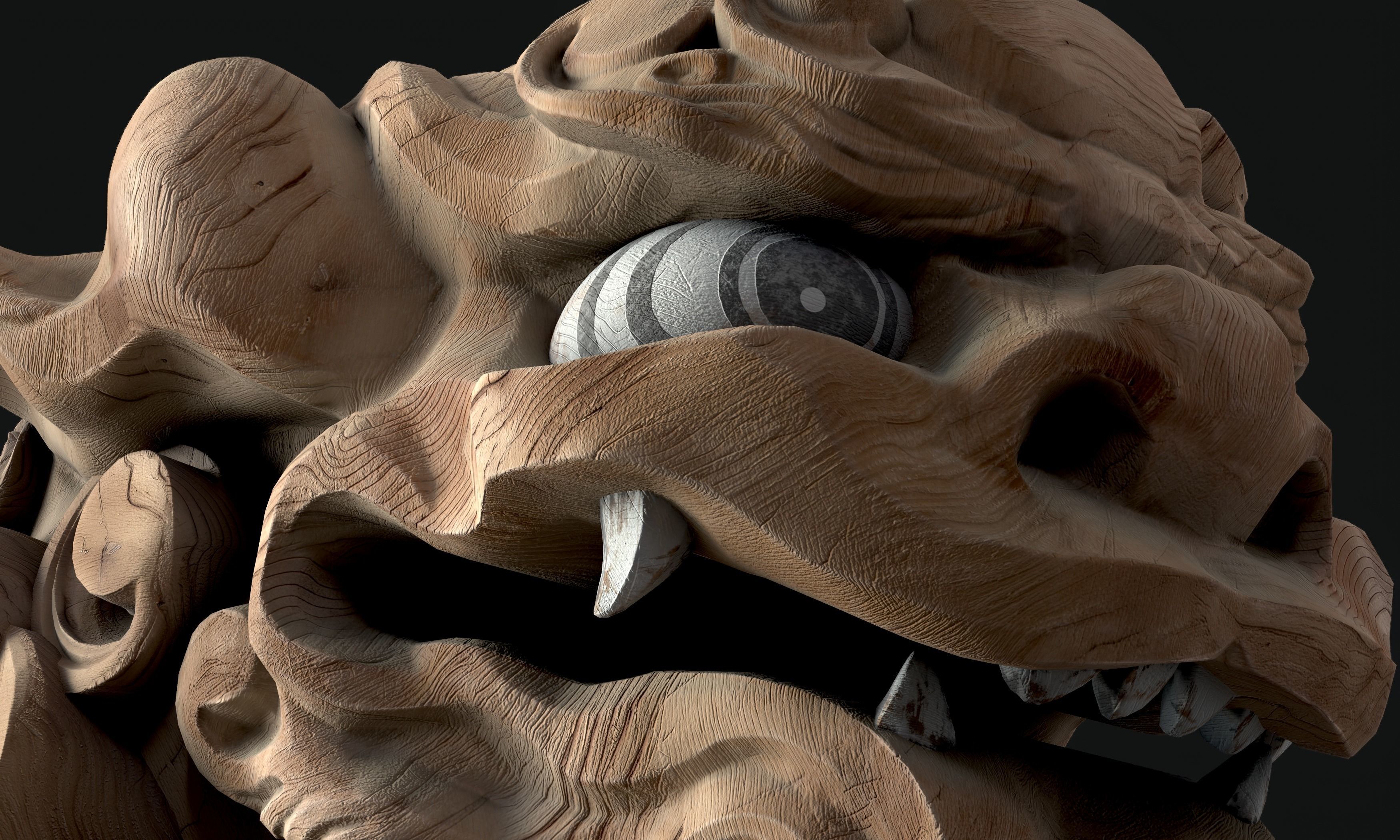 8K Wooden Komainu lion-dogs for decorations of Shinto Shrine Low-poly 3D model_7