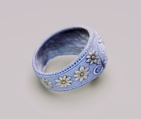 Mexican Calavera Skull Floral Pattern Ring 3D model_3