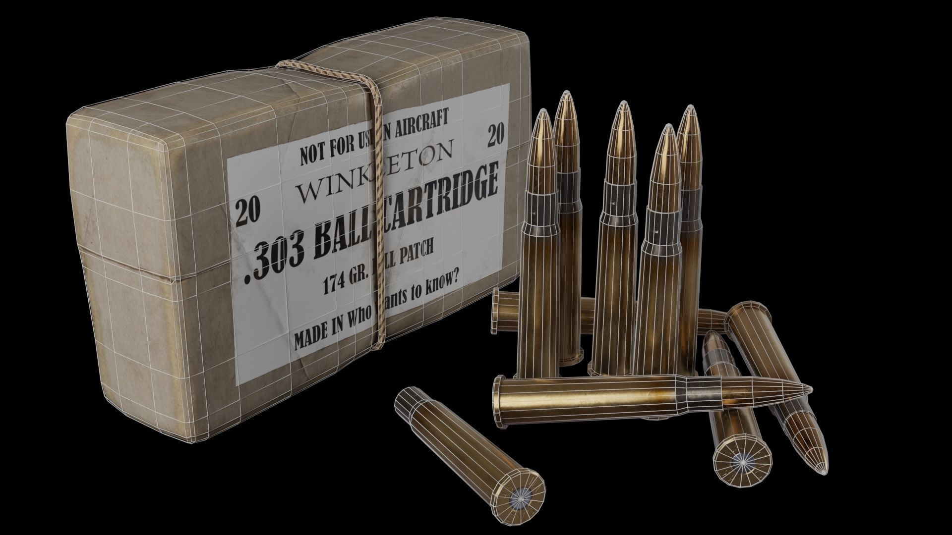303 British Rifle Cartridge and Box Low-poly 3D model_2