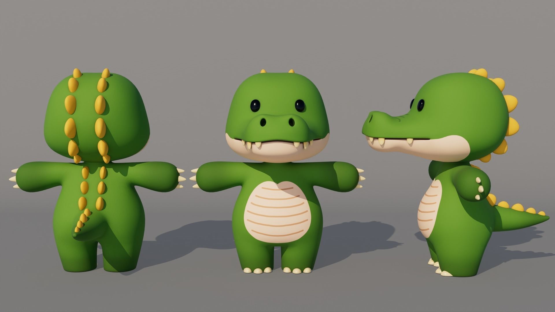 Rigged Cartoon Crocodile Low-poly 3D model_2