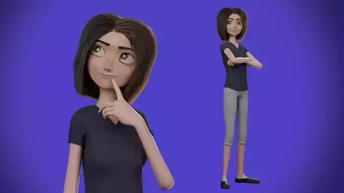 Cartoon Woman Rigged 3D model in Blender