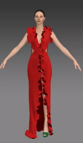 ruffled v-neck dress waist revealing Low-poly 3D model