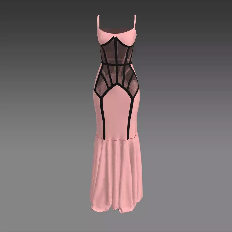 3D model pink black hourglass corset dress VR / AR / low-poly | CGTrader