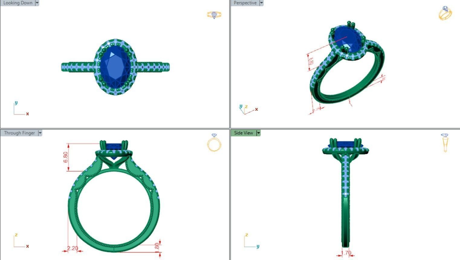 Oval halo diamond ring 3D print model_5