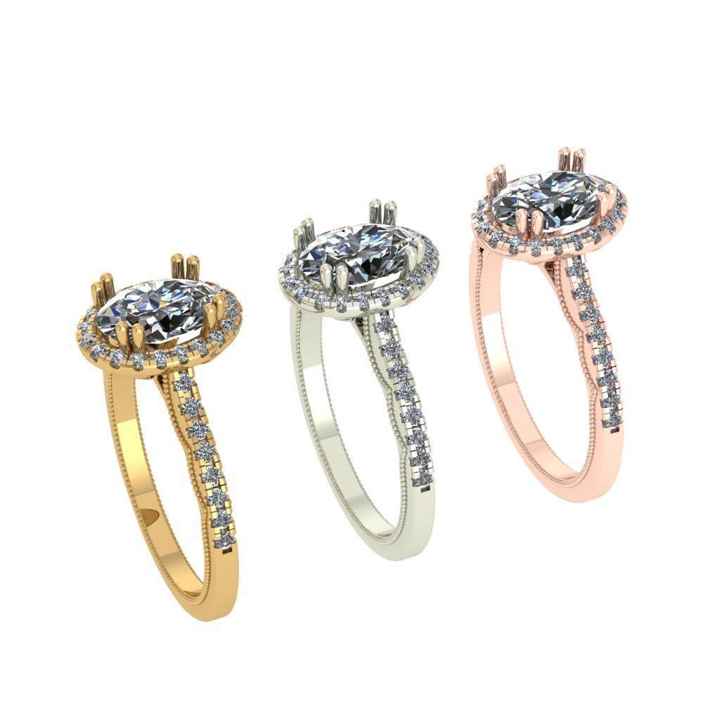 Oval halo diamond ring 3D print model_4