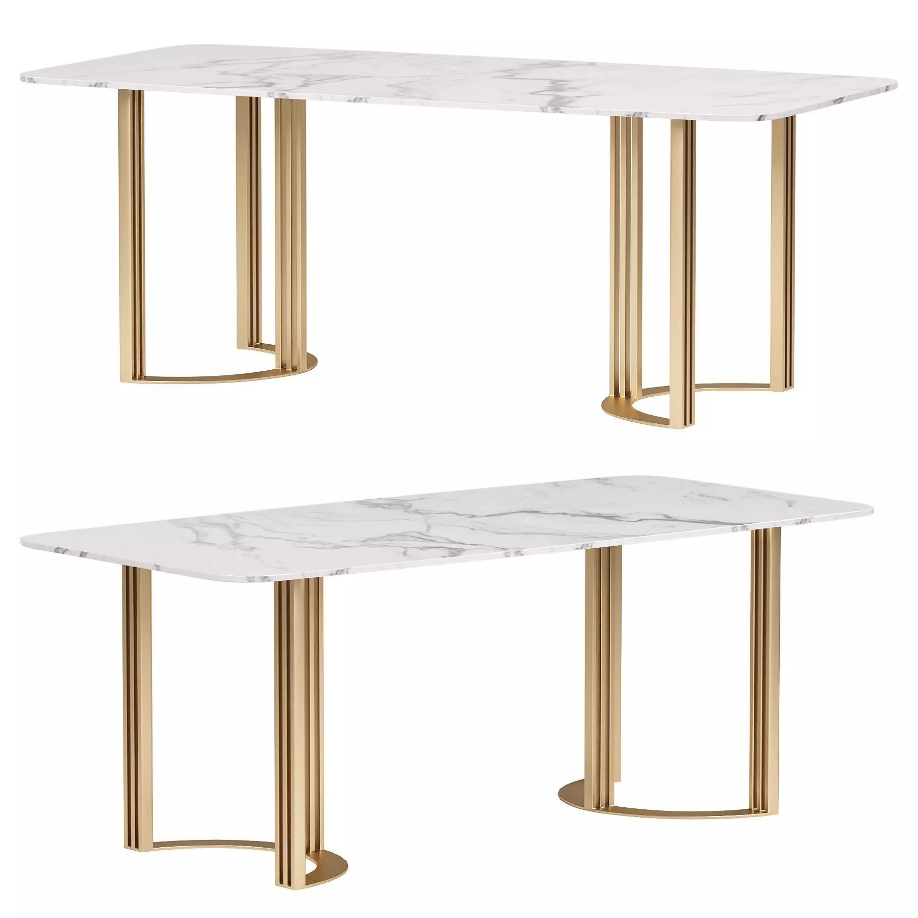 Faux Marble Dining Table Gold Rectangular 3D model_0