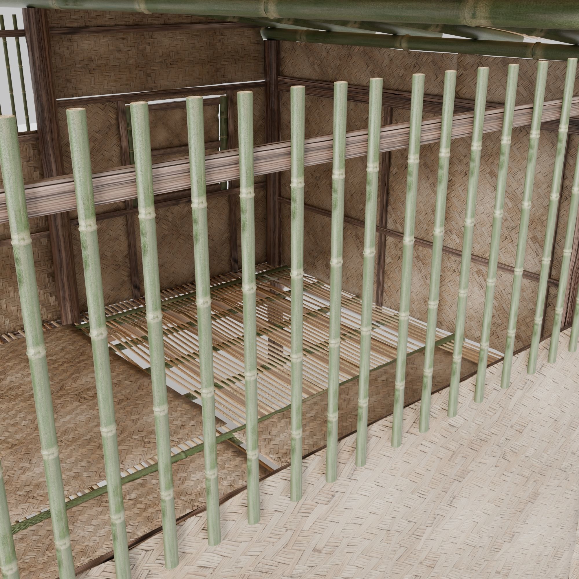 Thai style wooden house Low-poly 3D model_8