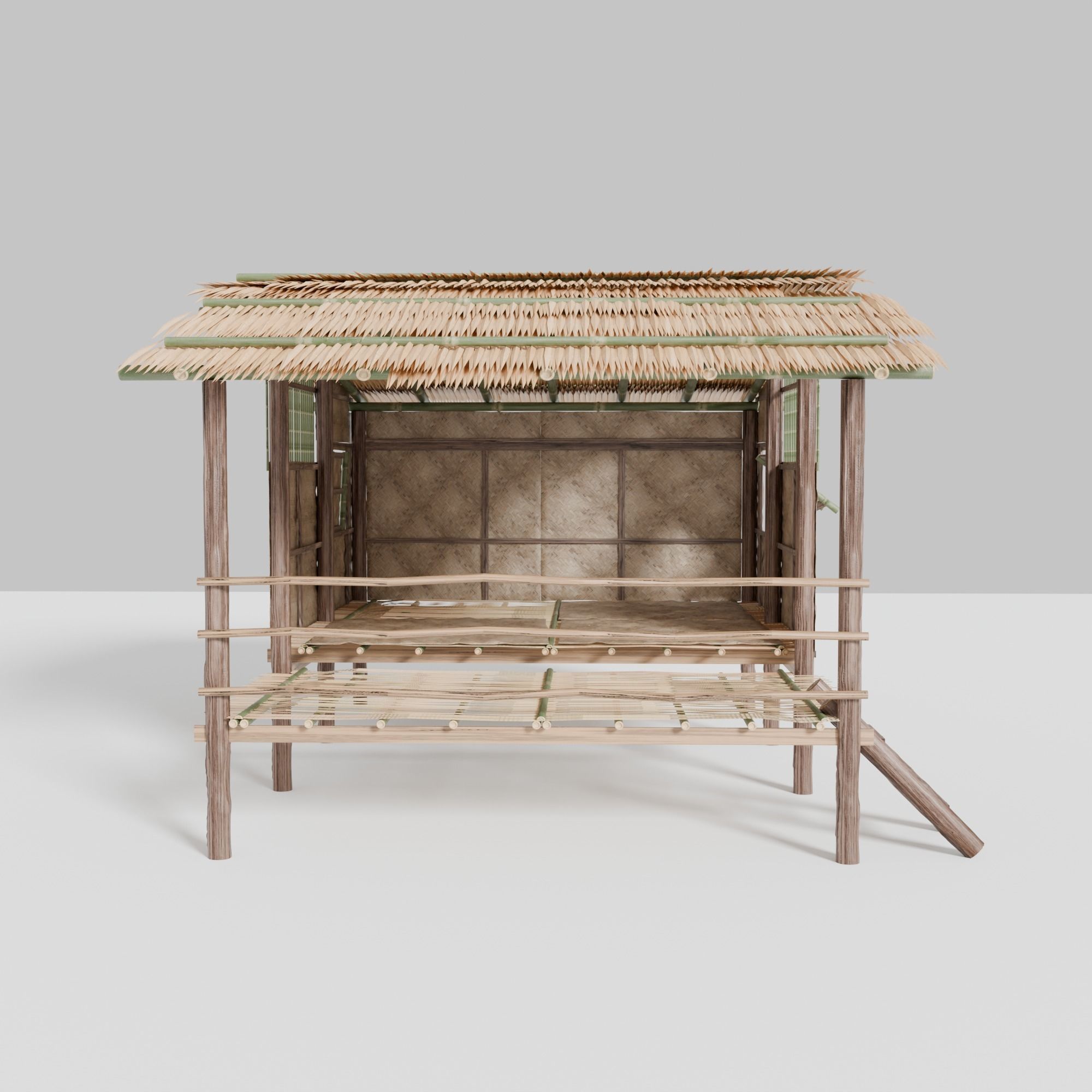 Thai style wooden house Low-poly 3D model_2