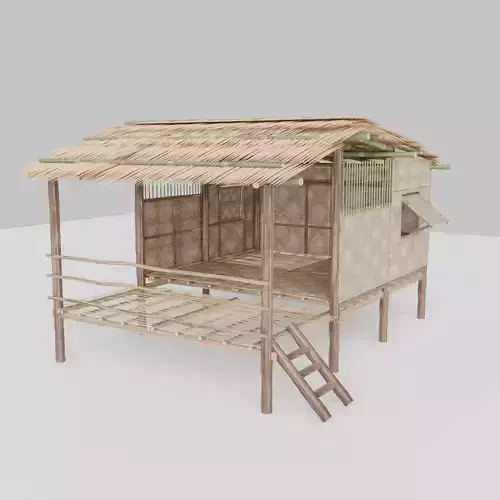 Thai style wooden house Low-poly 3D model