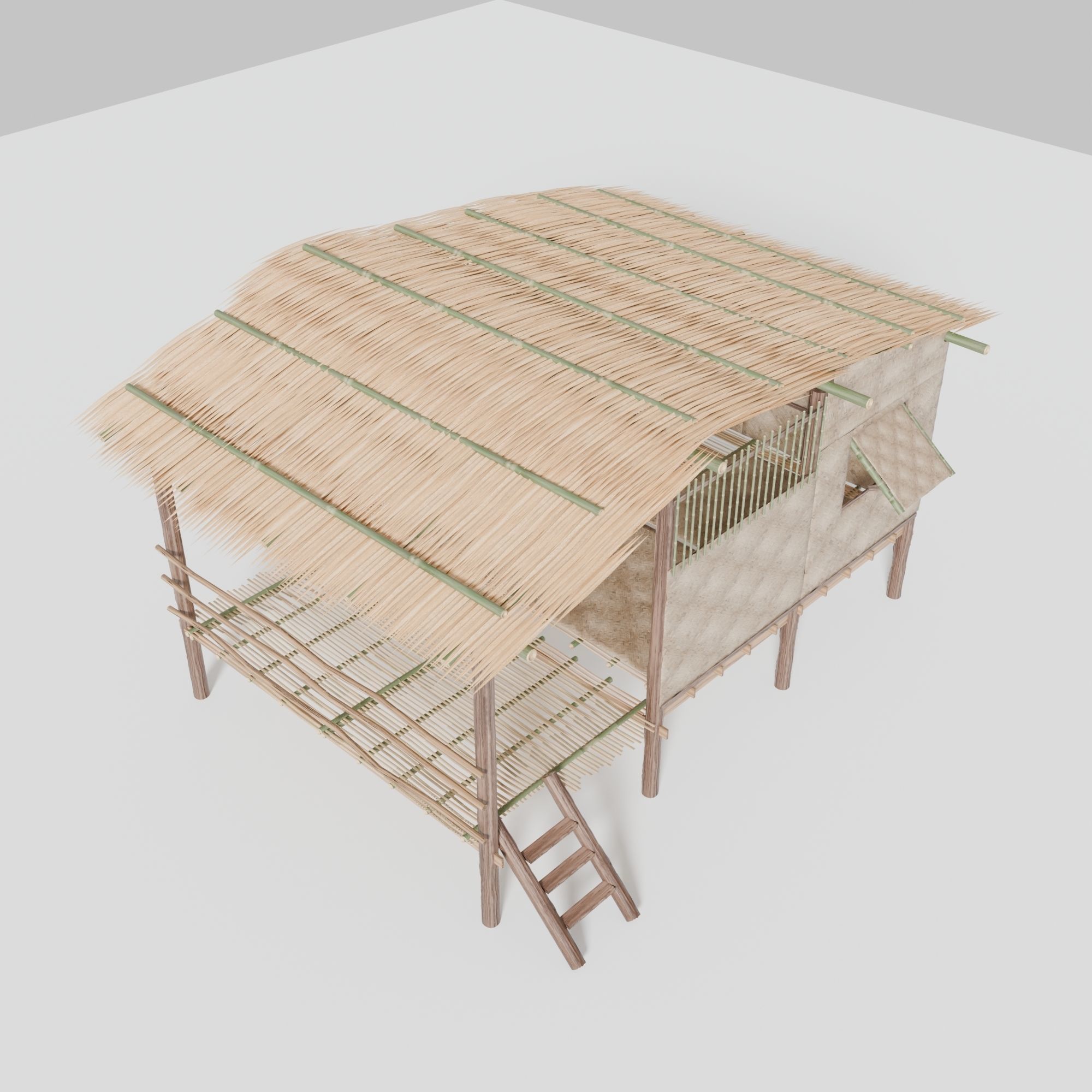 Thai style wooden house Low-poly 3D model_9