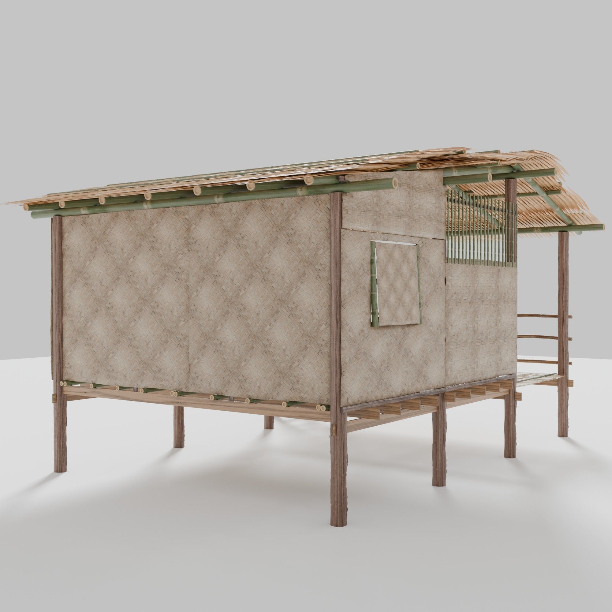 Thai style wooden house Low-poly 3D model_4