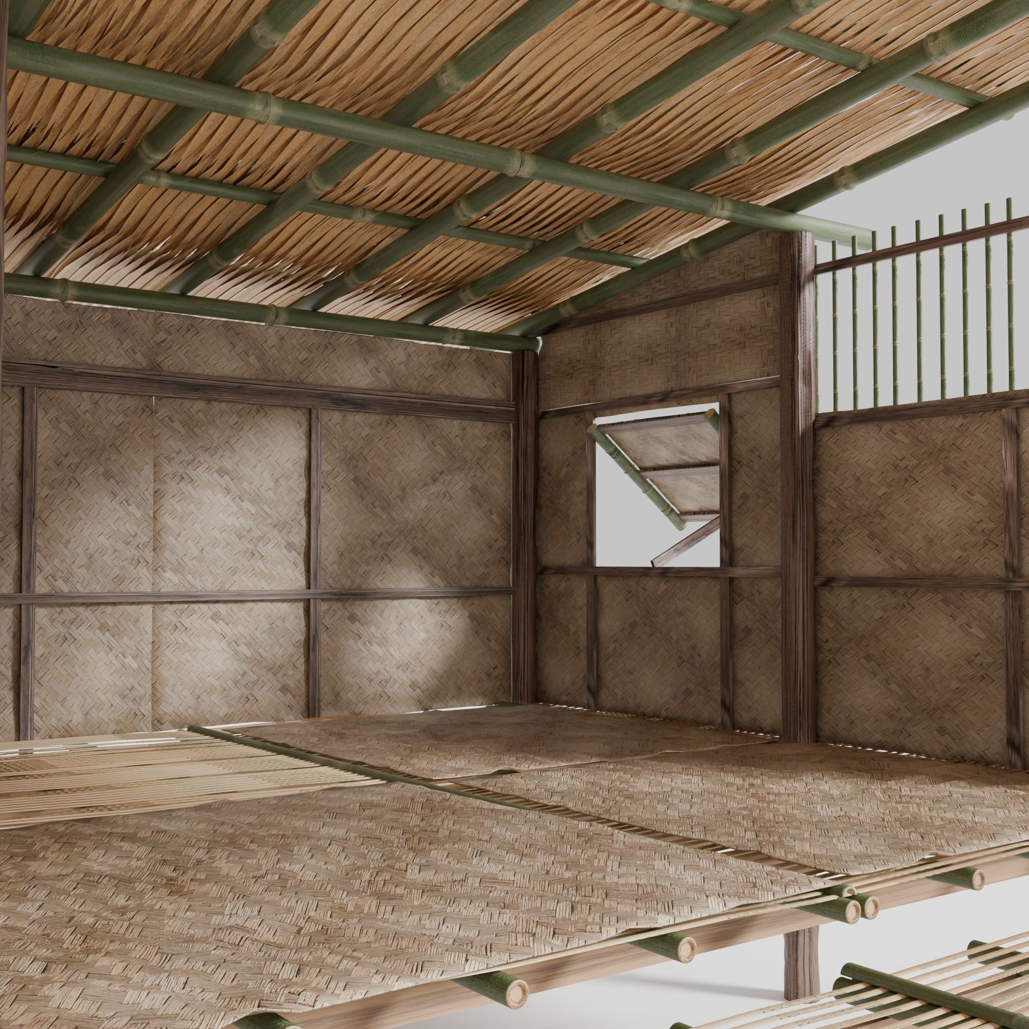 Thai style wooden house Low-poly 3D model_7