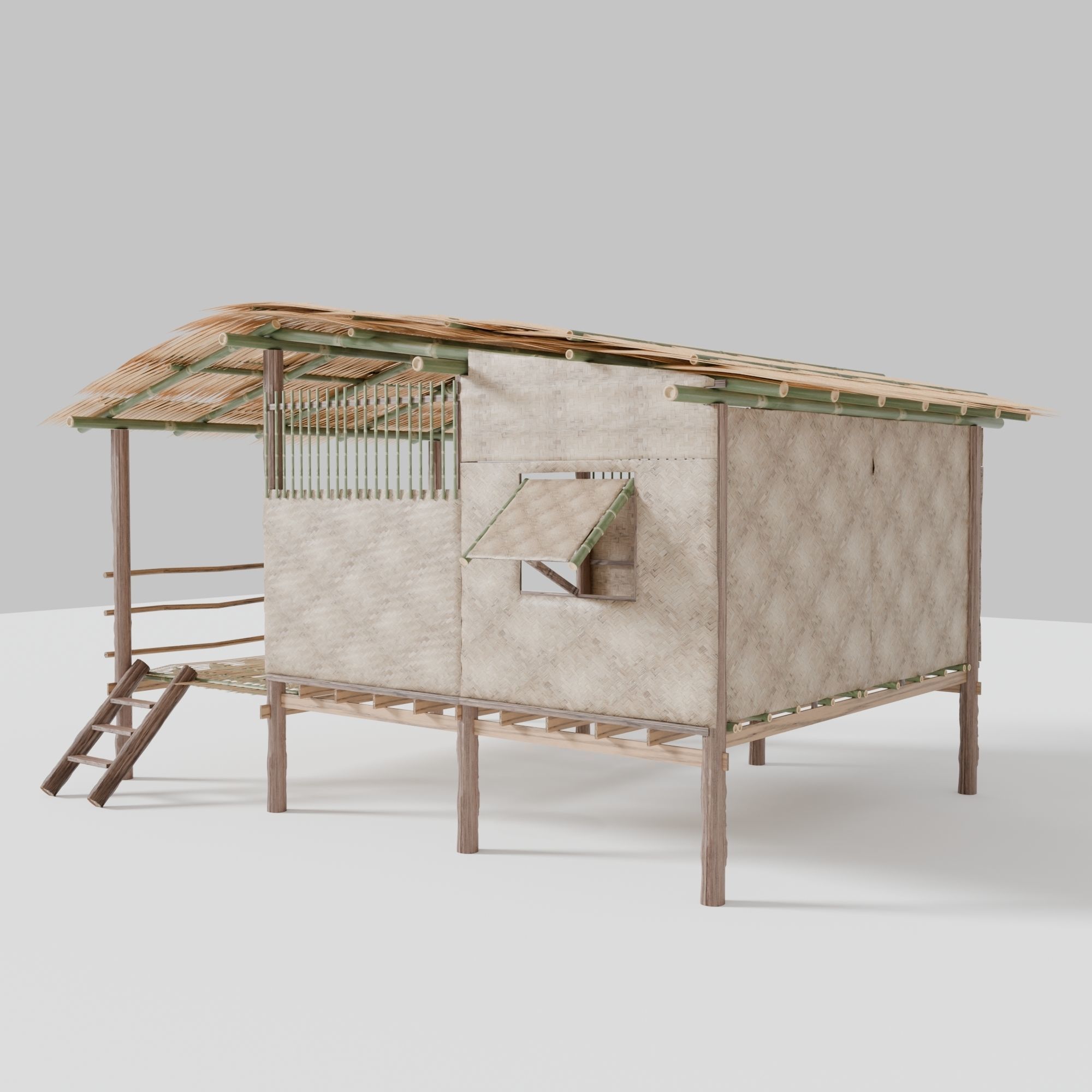 Thai style wooden house Low-poly 3D model_5