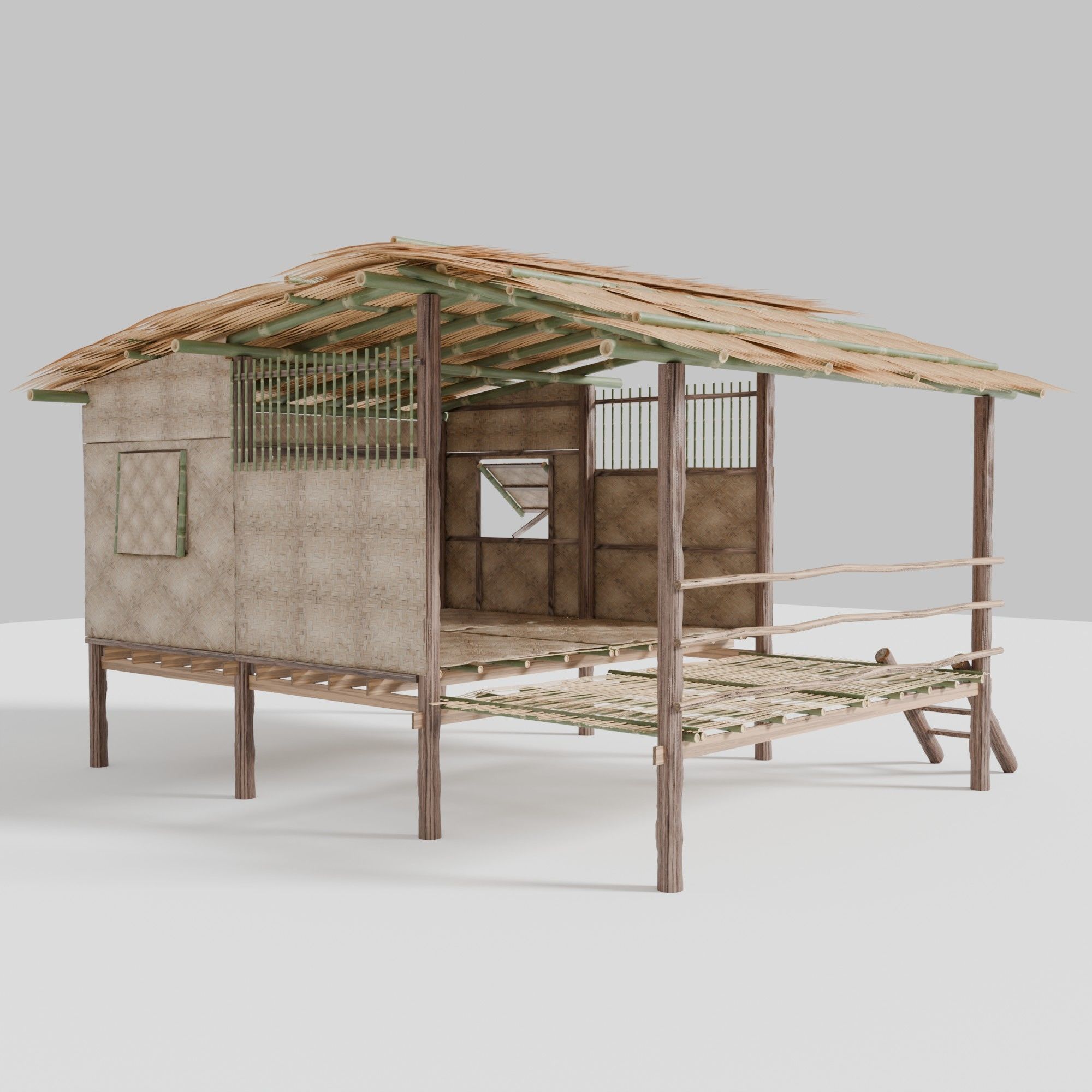 Thai style wooden house Low-poly 3D model_3