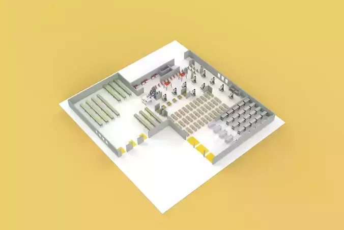 EQUIPMENT LAYOUT WORKSHOP LINE FACTORY INDUSTRIAL FLOOR PLAN 3D model