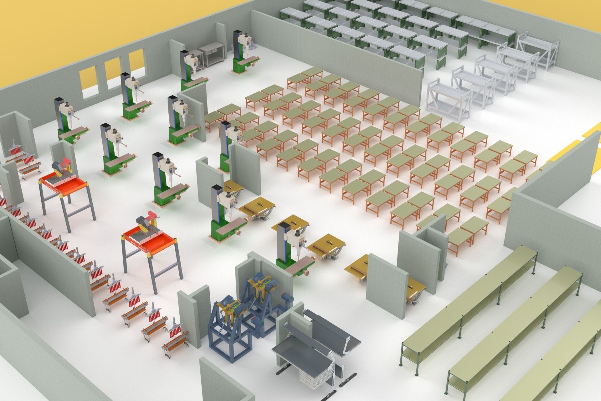 EQUIPMENT LAYOUT WORKSHOP LINE FACTORY INDUSTRIAL FLOOR PLAN 3D model_10