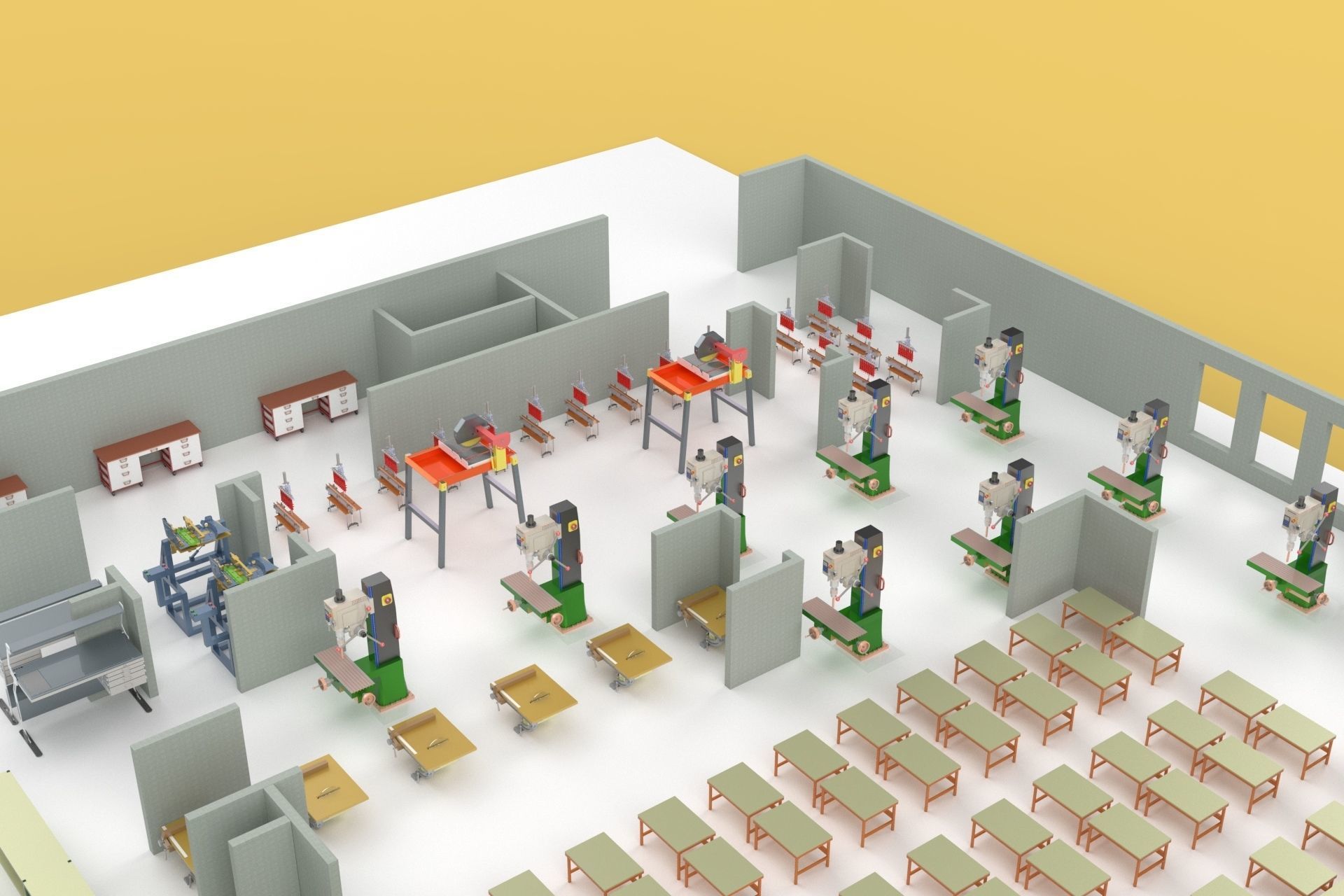 EQUIPMENT LAYOUT WORKSHOP LINE FACTORY INDUSTRIAL FLOOR PLAN 3D model_9