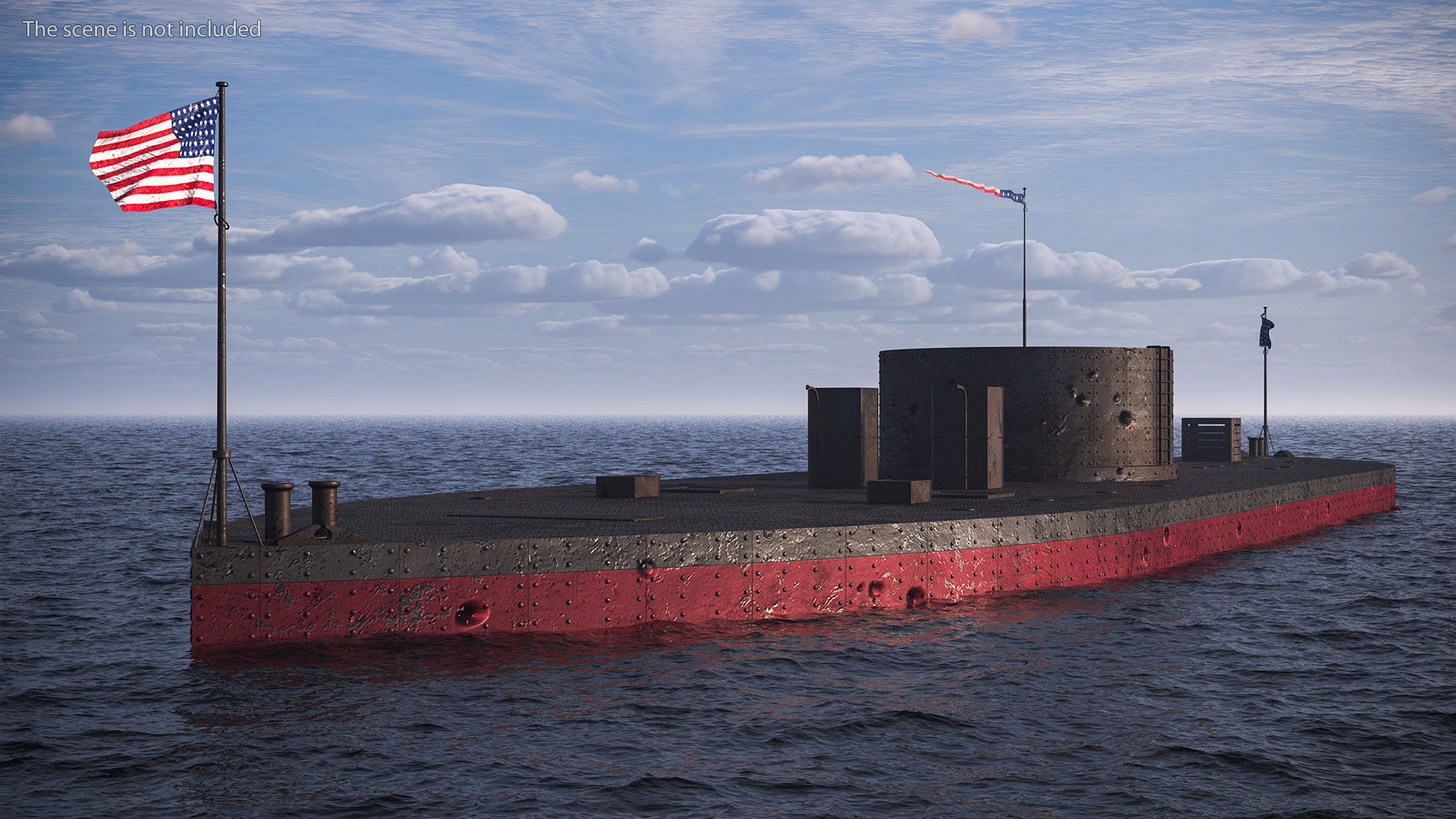 USS Monitor Old Rigged 3D model