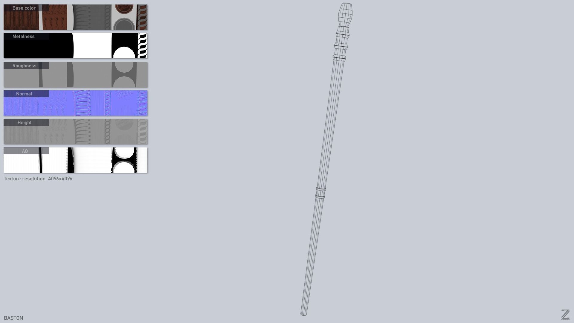 Baston Low-poly 3D model_3