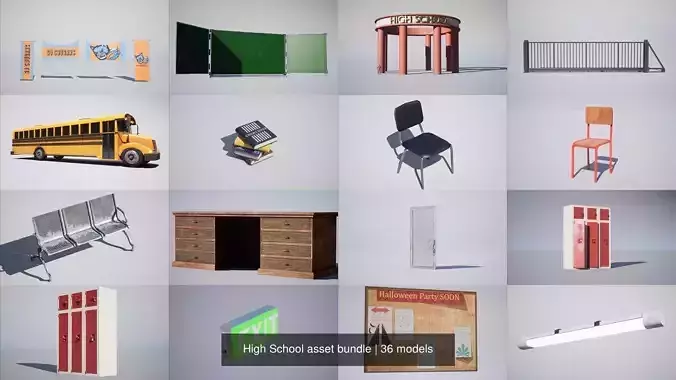 High School asset bundle 3D Model Collection