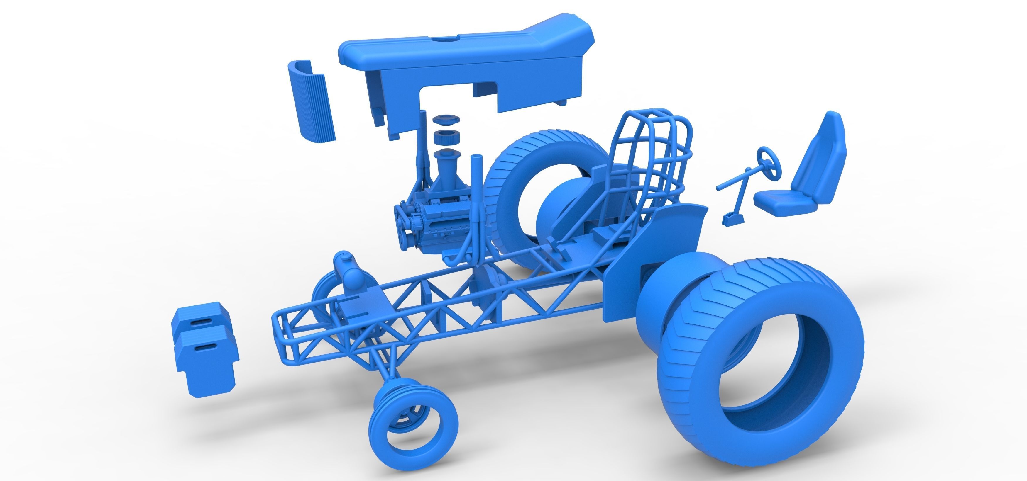 Small block Pulling tractor Scale 1 to 25 3D print model_34
