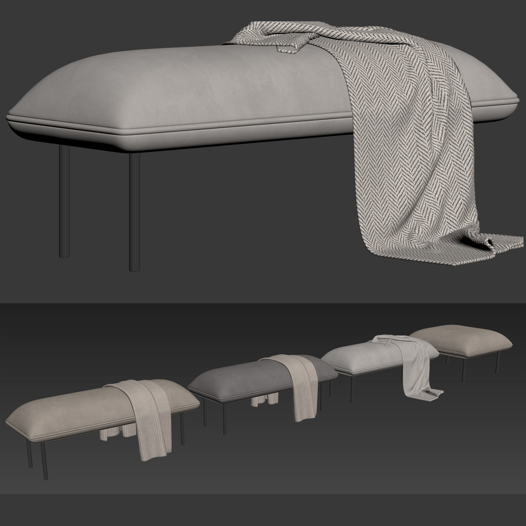 Nakki Bench and otoman by Woud 3D model_5