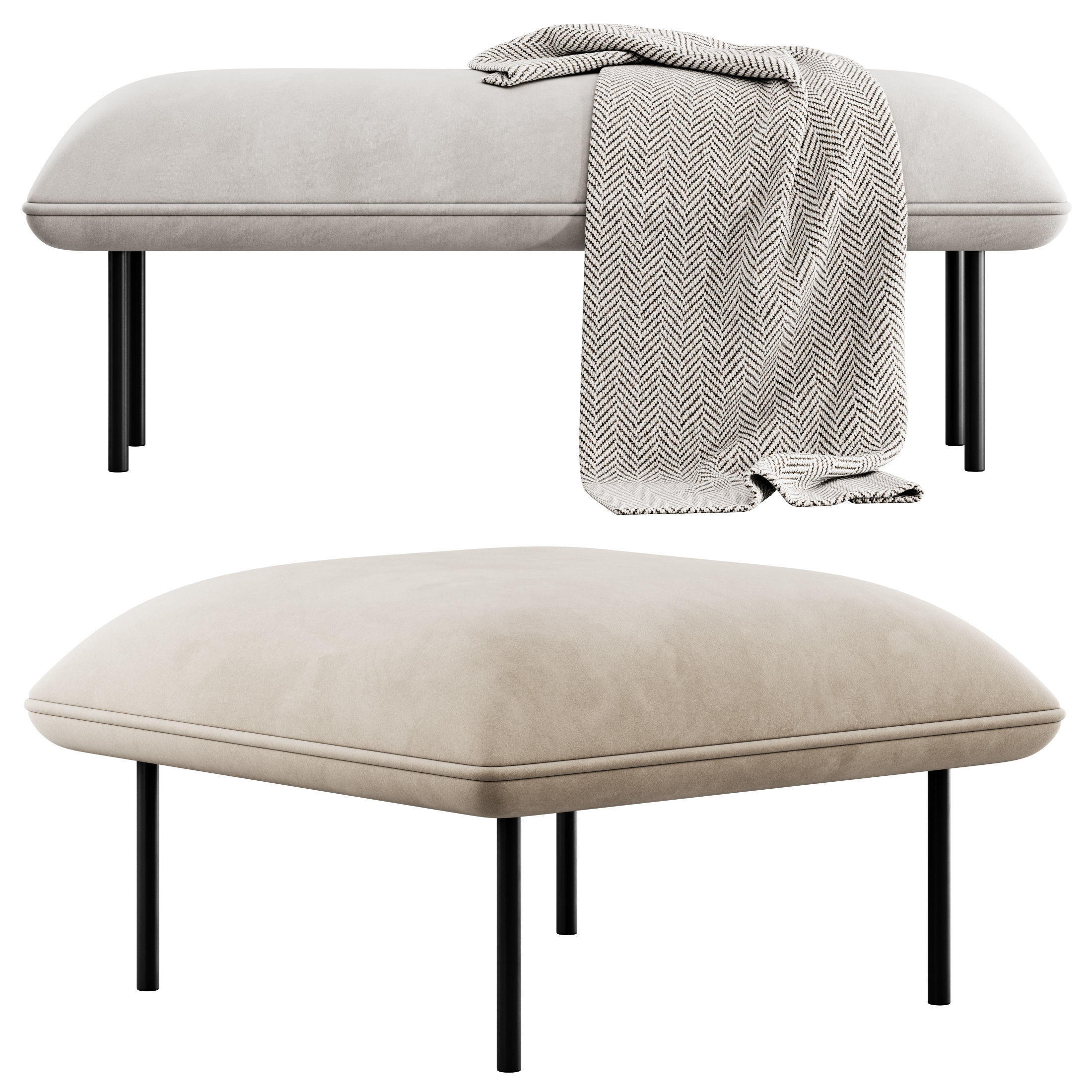 Nakki Bench and otoman by Woud 3D model_2