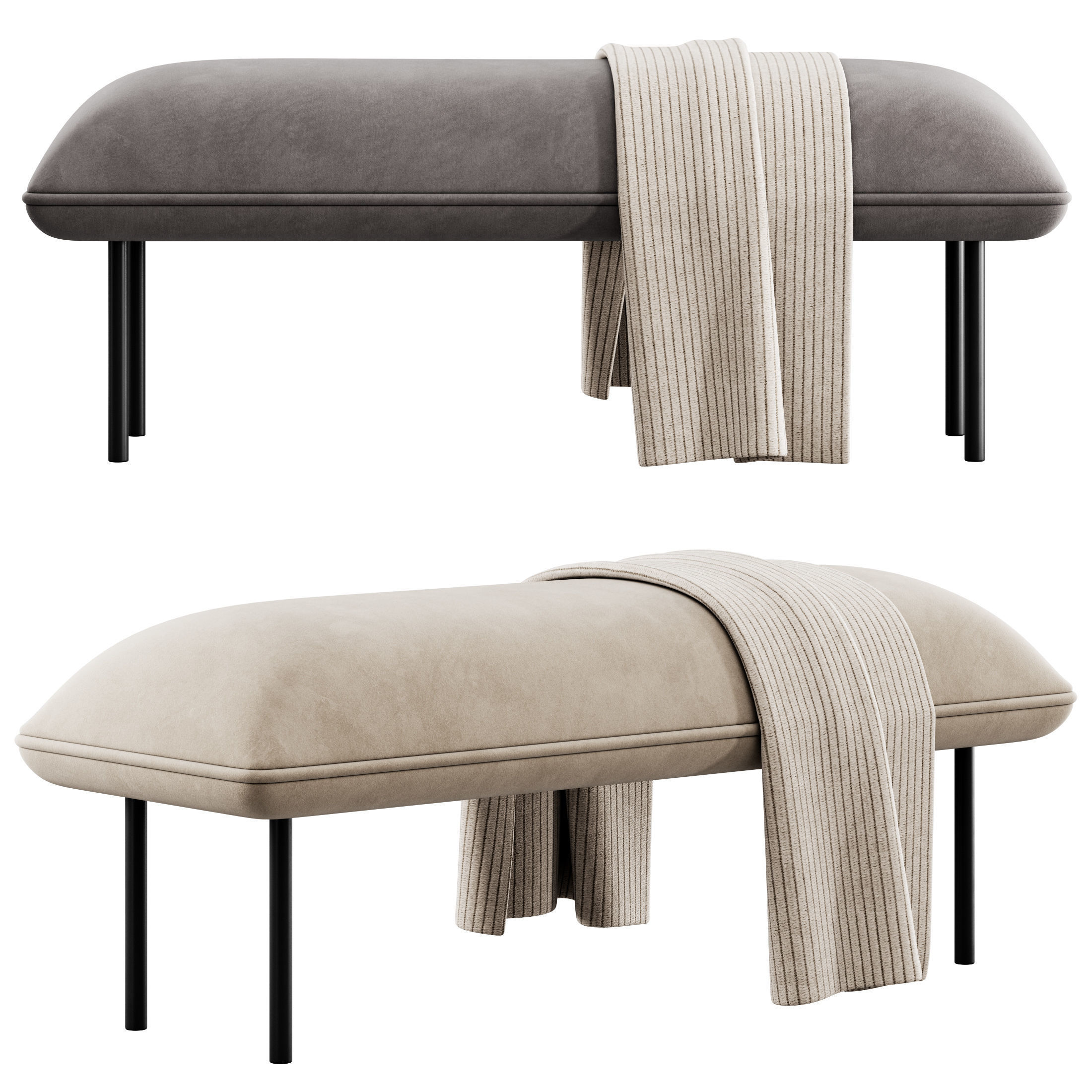 Nakki Bench and otoman by Woud 3D model_1