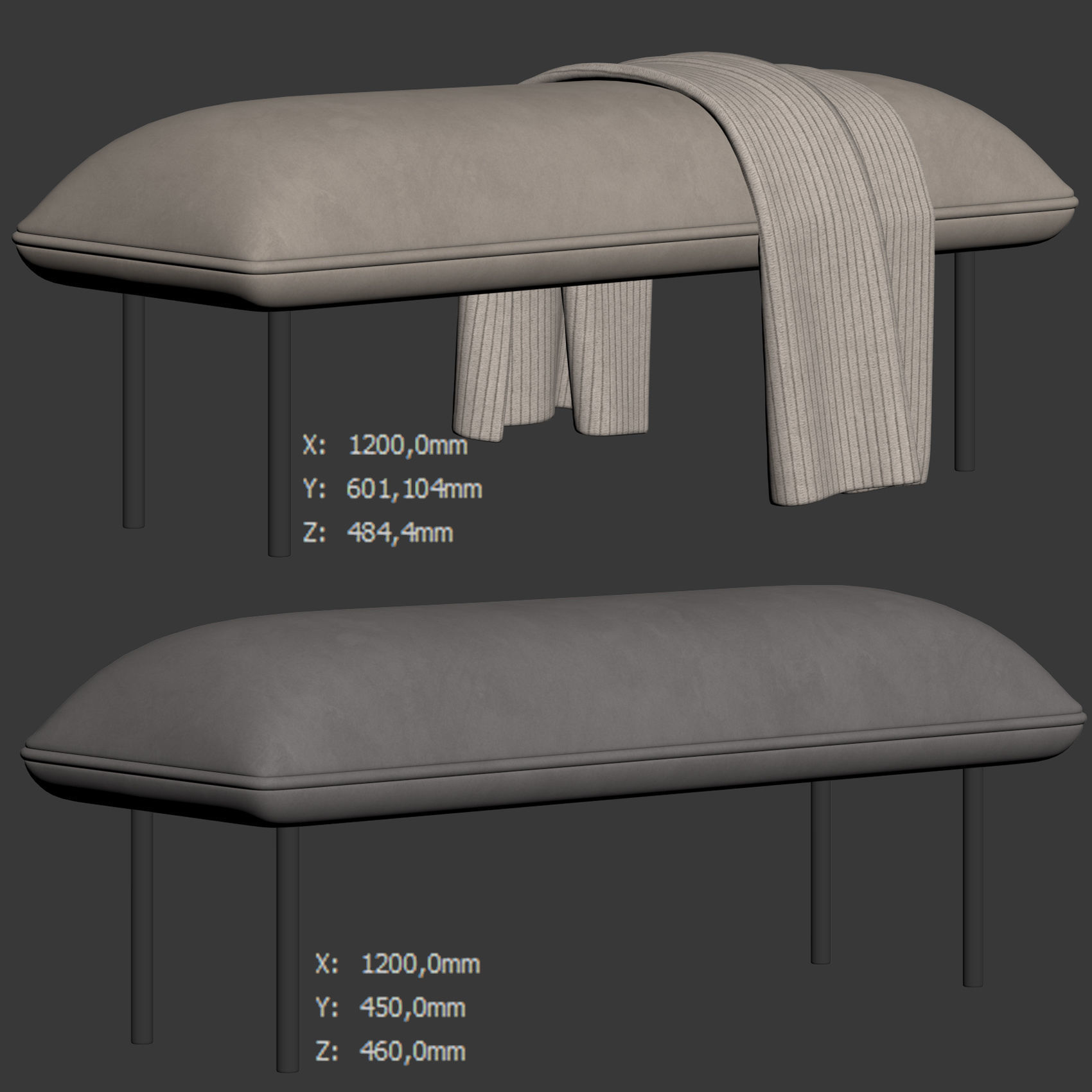 Nakki Bench and otoman by Woud 3D model_4