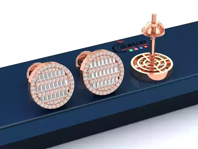 Custom Round Studs Ice-out Baguettes Diamond Studs - Unisex 16mm