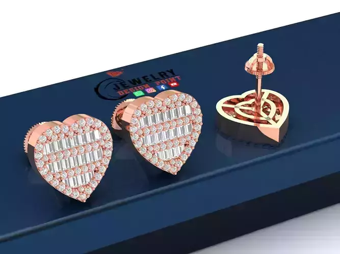 Custom Heart Studs Ice-out Baguettes Diamond Studs - Unisex 12mm